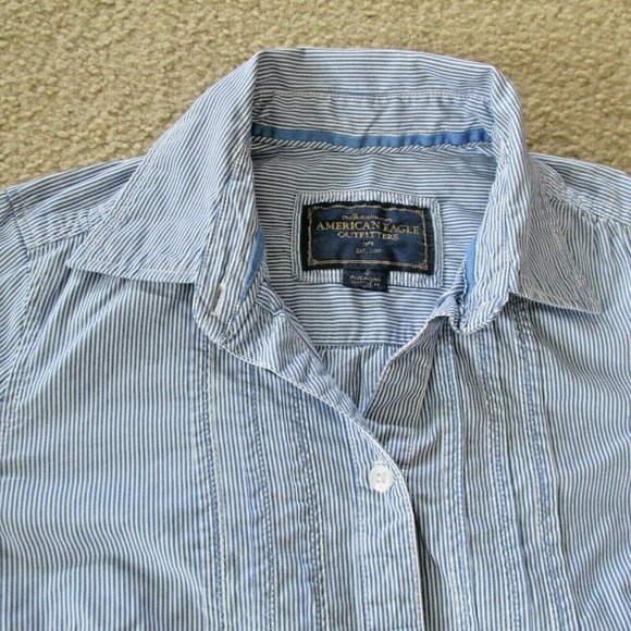 American Eagle Button‎ Up Shirt Womens Size 4 Blue Striped Long Sleeve Collar - Picture 5 of 6